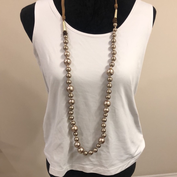 Chico’s NWT Isabel long single strand faux gold beaded necklace - Picture 3 of 7
